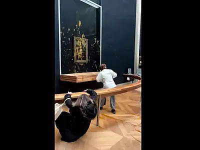 Ativistas invadem proteção do Louvre e jogam sopa de abóbora na Mona Lisa